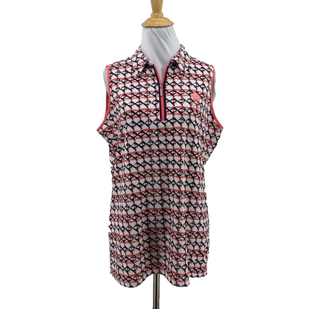 Sport Haley Top Womens L Large Geometric Pattern Sleeveless 1/4 Zip Golf Polo‎